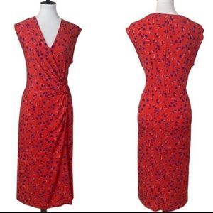 Banana republic Sz XL floral blue red faux wrap dress